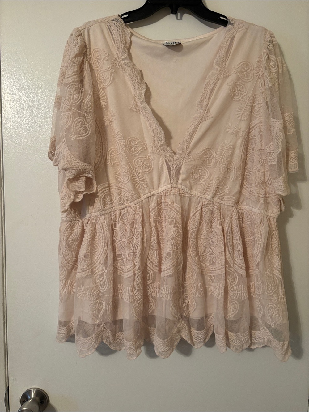 ARULA Lace Embroidered V-Neck Blouse in Cream